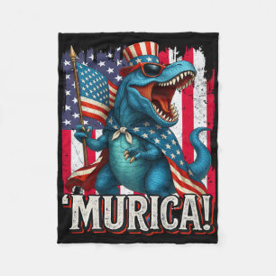 Murica T Rex Dinosaur 4th Of July American Flag Us Fleece Blanket