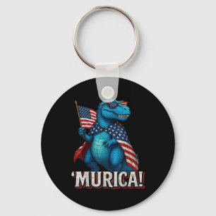 Murica T Rex Dinosaur 4th Of July American Flag Us Key Ring