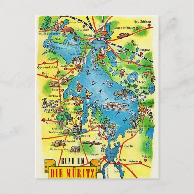 Muritz Germany Colourful Map Postcard (Front)