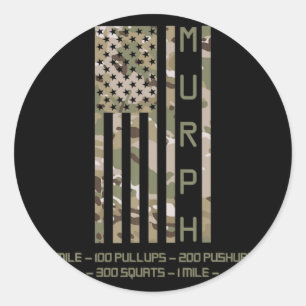 Murph memorial day workout wod cam multi camo flag classic round sticker
