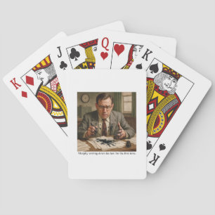 Murphy writing down his law for the first time. playing cards