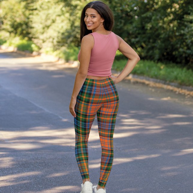Murray Clan Plaid Scotland Tartan Leggings (Rustic Green Orange Plaid Clan Murray Tartan Leggings)