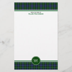 Murray Clan Tartan Green and Blue Plaid Monogram Stationery