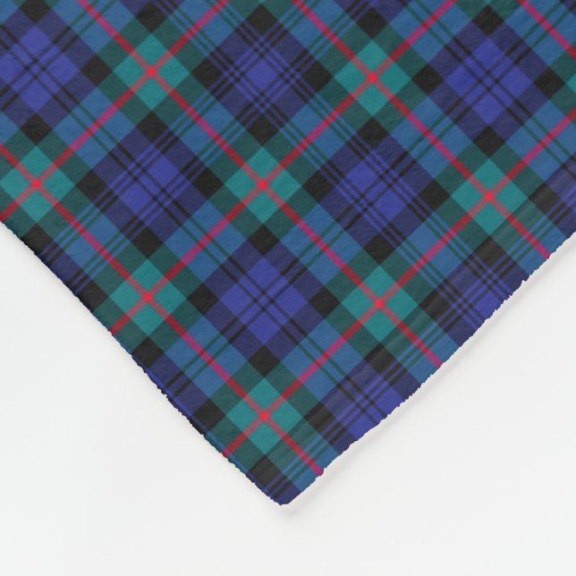 Murray Clan Turquoise and Royal Blue Modern Tartan Fleece Blanket (Corner)