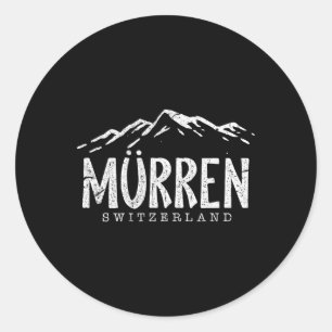 Murren Switzerland Mountains Swiss Skier Skiing Di Classic Round Sticker