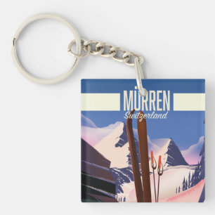 Murren Switzerland ski poster art print. Key Ring