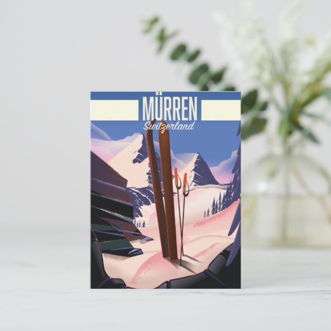 Murren Switzerland ski poster art print. Postcard (Standing Front)