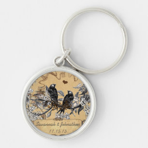 Muscial Vintage Birds Hand Drawn Blooms Key Chain