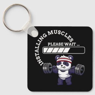 Muscle Building Fitness Panda Weight Lifting Barbe Key Ring