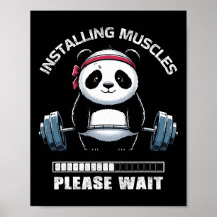 Muscle Building Fitness Panda Weight Lifting Barbe Poster