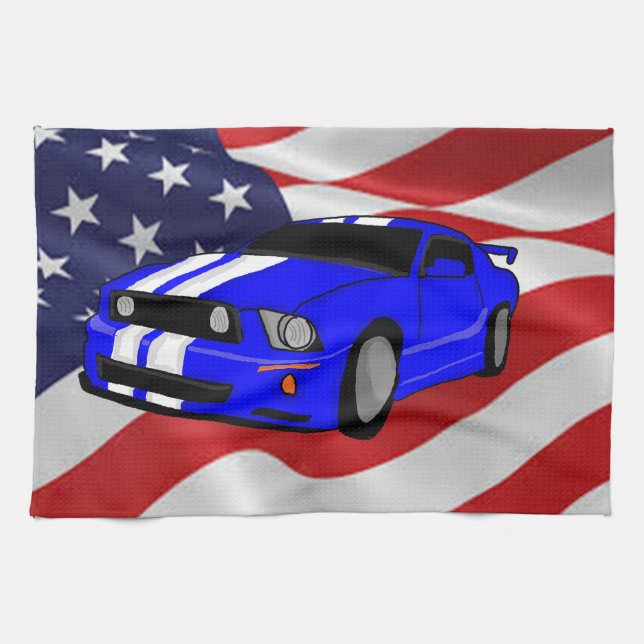 Muscle car design tea towel (Horizontal)