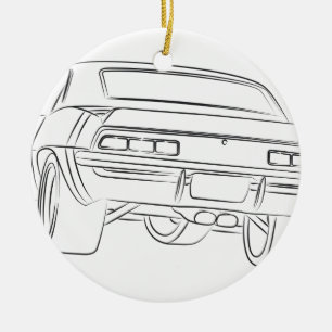Muscle car drawing ceramic tree decoration