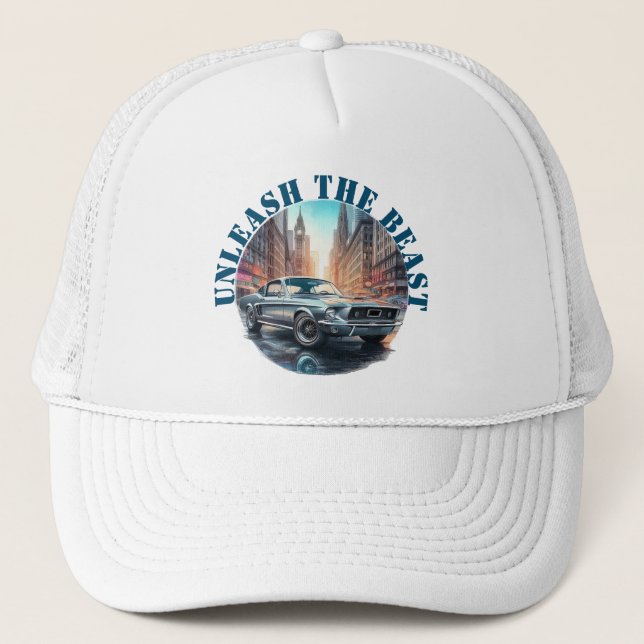 Muscle Car Unleash The Beast Trucker Hat (Front)