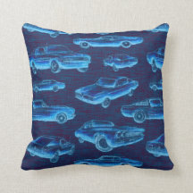 Muscle Cars Throw Pillow - Blue Glow