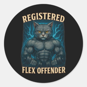 Muscle Cat Registered Flex Offender Funny Gym Meme Classic Round Sticker
