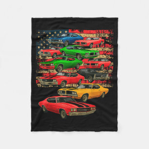 Muscle classic car guy american flag father's day fleece blanket