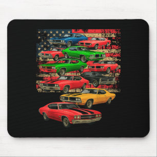 Muscle Classic Car Guy American Flag Fathers Day Mouse Pad