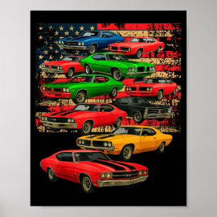 Muscle classic car guy american flag father's day poster