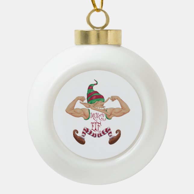 Muscle Elf Ceramic Ball Christmas Ornament (Front)