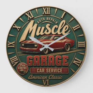 Muscle Garage American Classic Muscle Car Large Clock