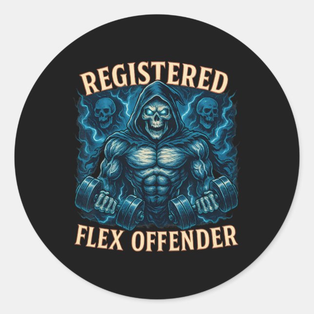 Muscle Grim Reaper Registered Flex Offender Funny  Classic Round Sticker (Front)