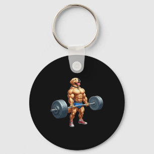Muscle Labrador Dog Deadlifting Gym Weightlifting Key Ring