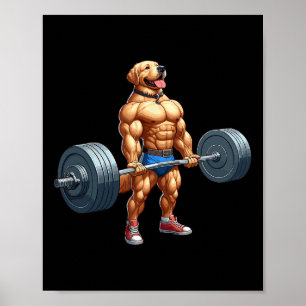 Muscle Labrador Dog Deadlifting Gym Weightlifting Poster