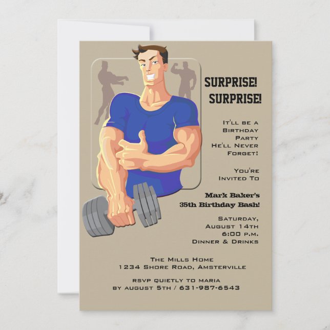 Muscle Man Blue Invitation (Front)