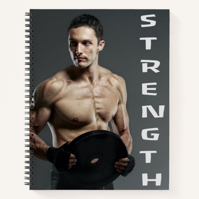 Muscle Man Strength Lift Weights Gym Workout Notebook (Front)