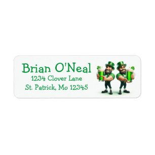Muscle Men Drinking Green Beer St. Patrick's Day Return Address Label