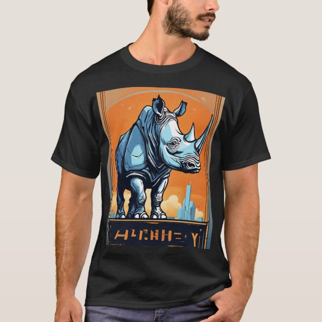Muscle Rhino Bouncer: Futuristic Logo Design T-Shirt (Front)