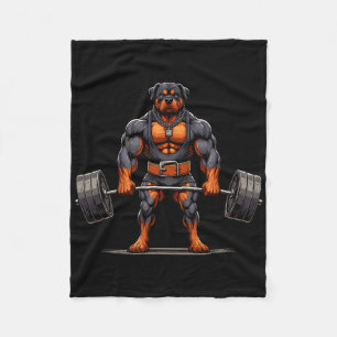 Muscle Rottweiler Dog Deadlifting Gym Weightliftin Fleece Blanket