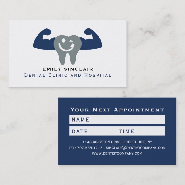 Muscle Tooth Logo, Dentist Appointment Business Card (Front/Back)