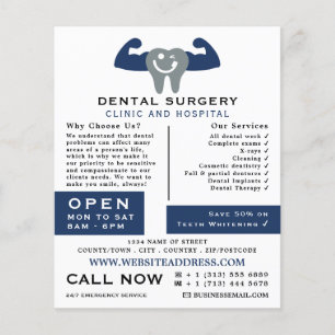 Muscle Tooth Logo, Dentistry, Dentist Advertising Flyer