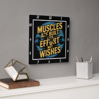 Muscles Built Effort Not Wishes Square Wall Clock
