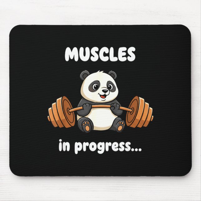Muscles in progress funny panda fitness gym workou mouse pad (Front)