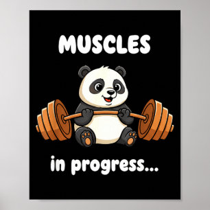 Muscles in progress funny panda fitness gym workou poster