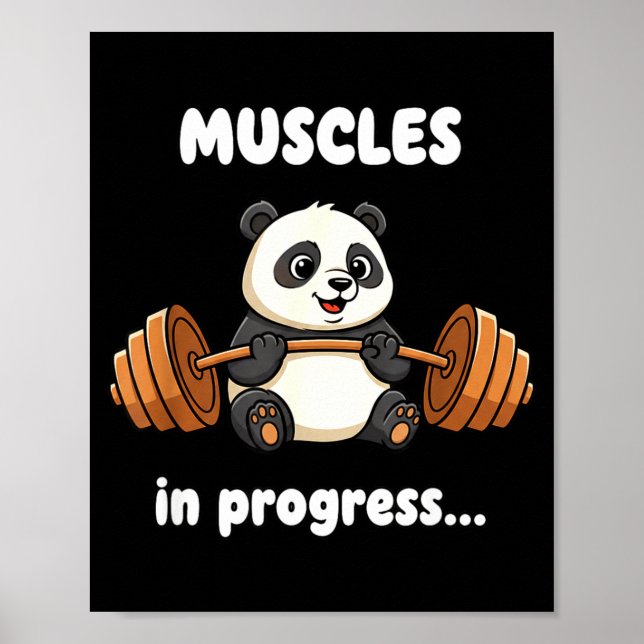 Muscles in progress funny panda fitness gym workou poster (Front)