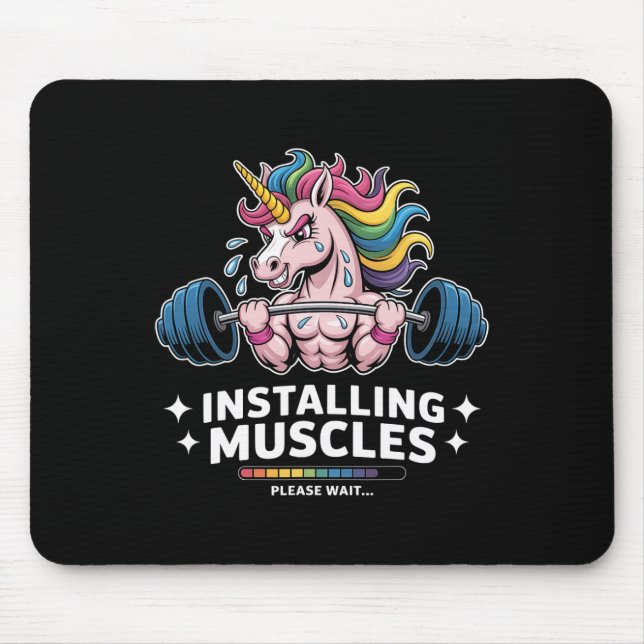 Muscles Installing Unicorn Weightlifting Bodybuild Mouse Pad (Front)