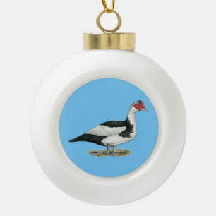 Muscovy Black Pied Drake Ceramic Ball Christmas Ornament
