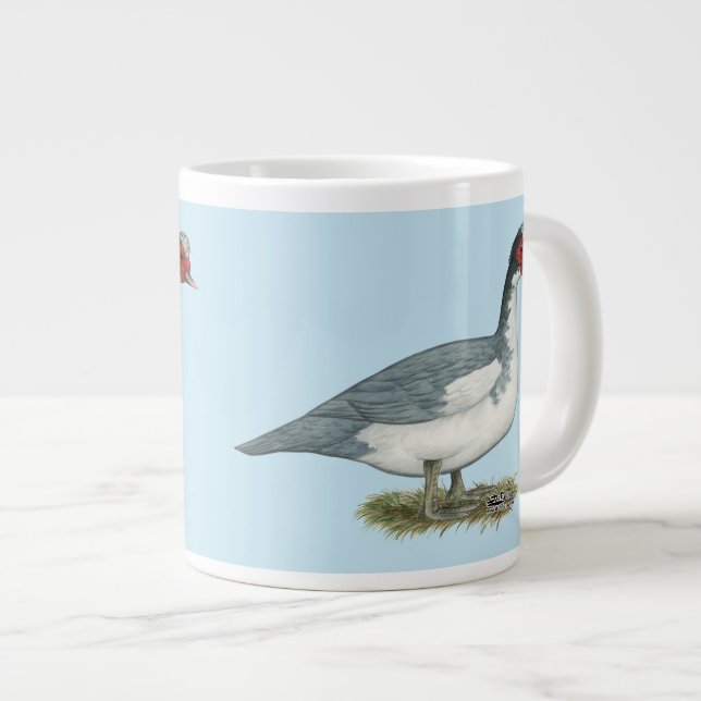 Muscovy Blue Pied Drake Large Coffee Mug (Front Right)