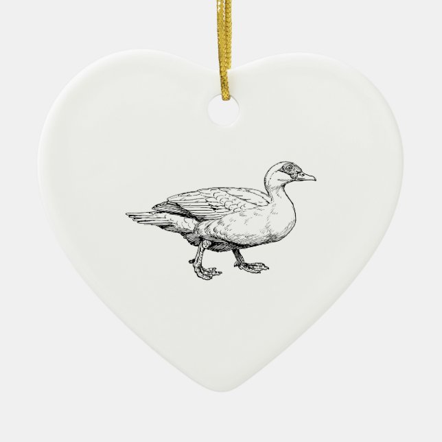 Muscovy Duck Bird Art Ceramic Tree Decoration (Front)