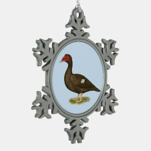 Muscovy Duck Chocolate Snowflake Pewter Christmas Ornament