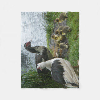 Muscovy Duck Family In The Rain Fleece Blanket