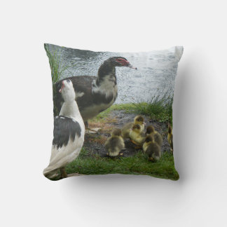 Muscovy Duck Family In The Rain Throw Pillow
