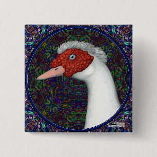 Muscovy Duck Head White 15 Cm Square Badge