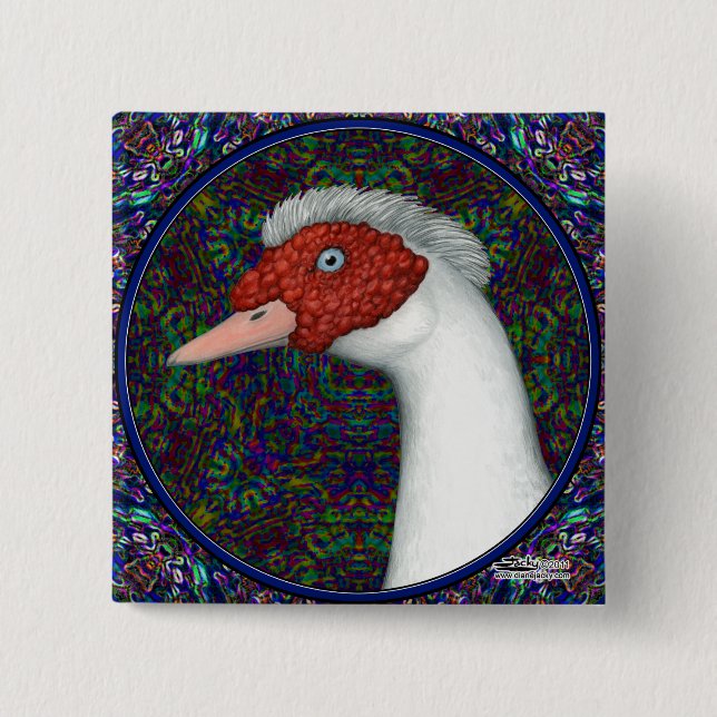 Muscovy Duck Head White 15 Cm Square Badge (Front)