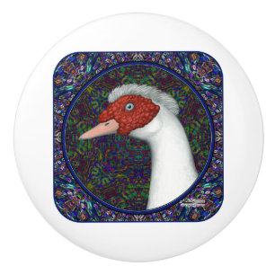 Muscovy Duck Head White Ceramic Knob