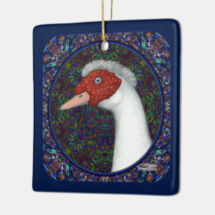 Muscovy Duck Head White Ceramic Ornament