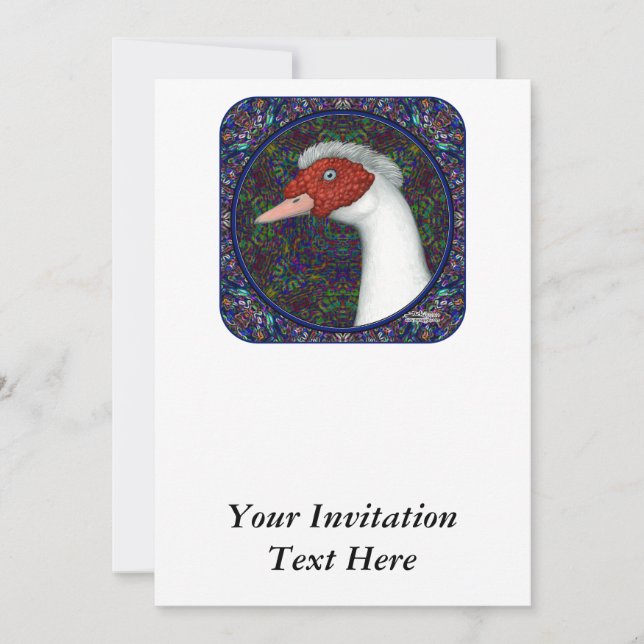 Muscovy Duck Head White Invitation (Front)